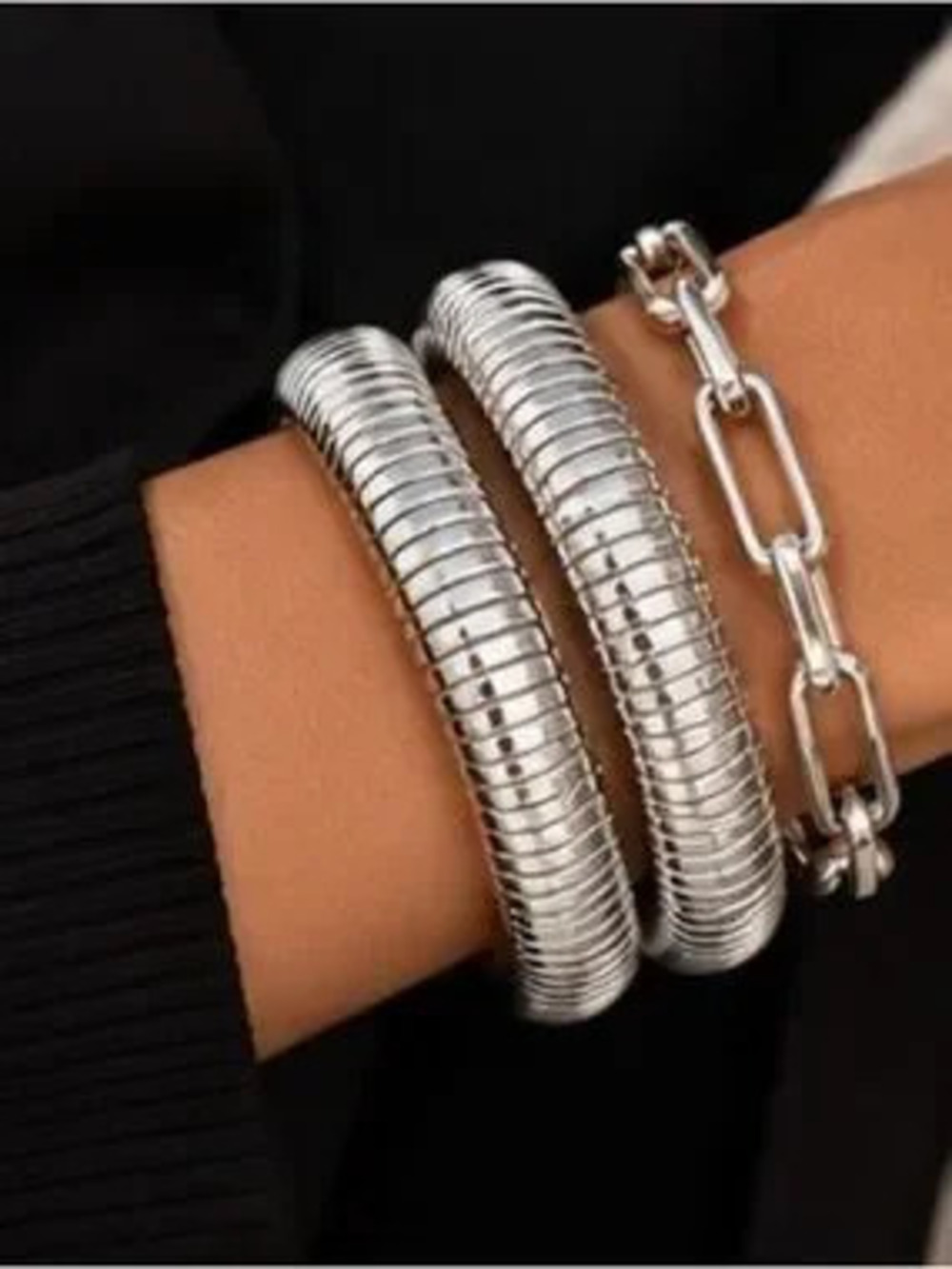 Stacked Silver Coil Bangle Bracelet Set